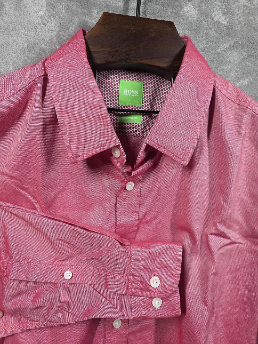 Hugo Boss Shirt Mens XL Pink Comfort Fit Long Sleeve Button Up Woven Casual